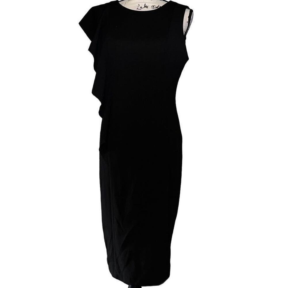 London Times black single shoulder ruffle dress NWT 8‎